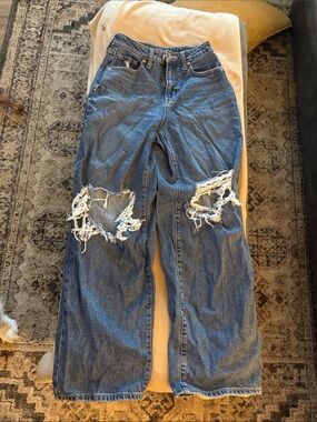 wild fable Distressed Blue Wide-Leg Jeans